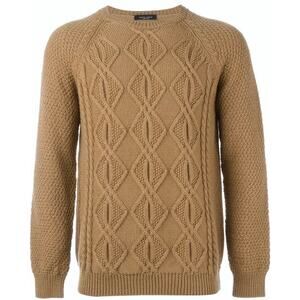 EUC Eleventy Italy 100% Merino Wool‎ Cable Knit Sweater Medium Neutral Crewneck